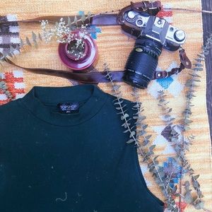 Topshop Dark Green Sleeveless Mock Neck Top